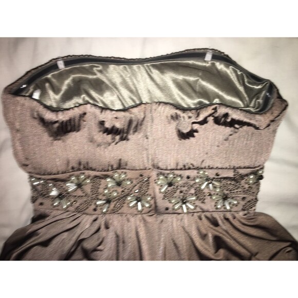 Mikael Aghal dress Women 2 gray beaded strapless short bubble hem Formal 90s Y2K - Picture 5 of 12